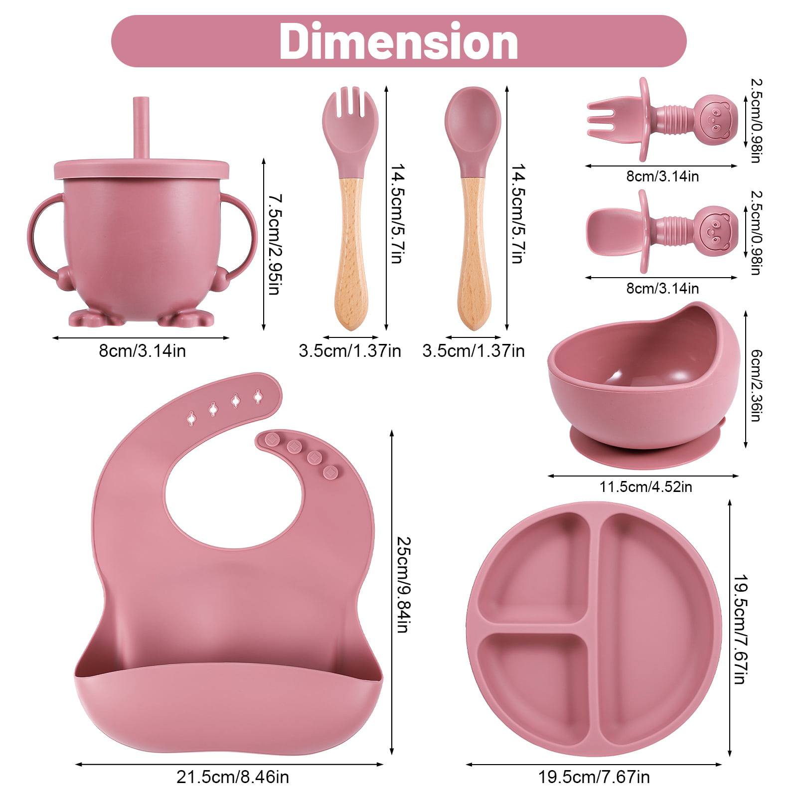  Rayshie Silicone Baby Feeding Set,Baby Utensils 6-12 Months,Toddler  Bowl,Straw Cup,Suction Divided Baby Plate,Fork&Spoon,Baby Plates (Dark  Pink) : Baby