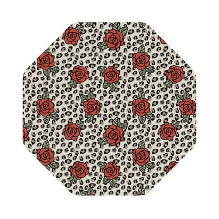 

Matuu Leopard Print Rose for Cup Coasters Set of 6 Leather Coasters Desk Coasters for Office Measures 4” x 4” Octagon