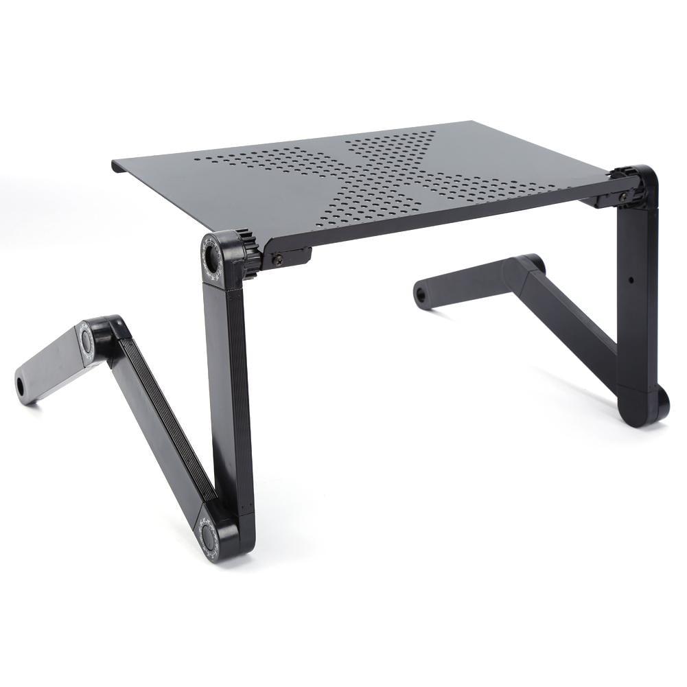 Adjustable Laptop Stand Folding Portable Standing Desk Aluminum Laptop Riser Tablet Holder Notebook Tray with 2 Edge Stoppers for Desk Bed Couch Sofa Floor, Black