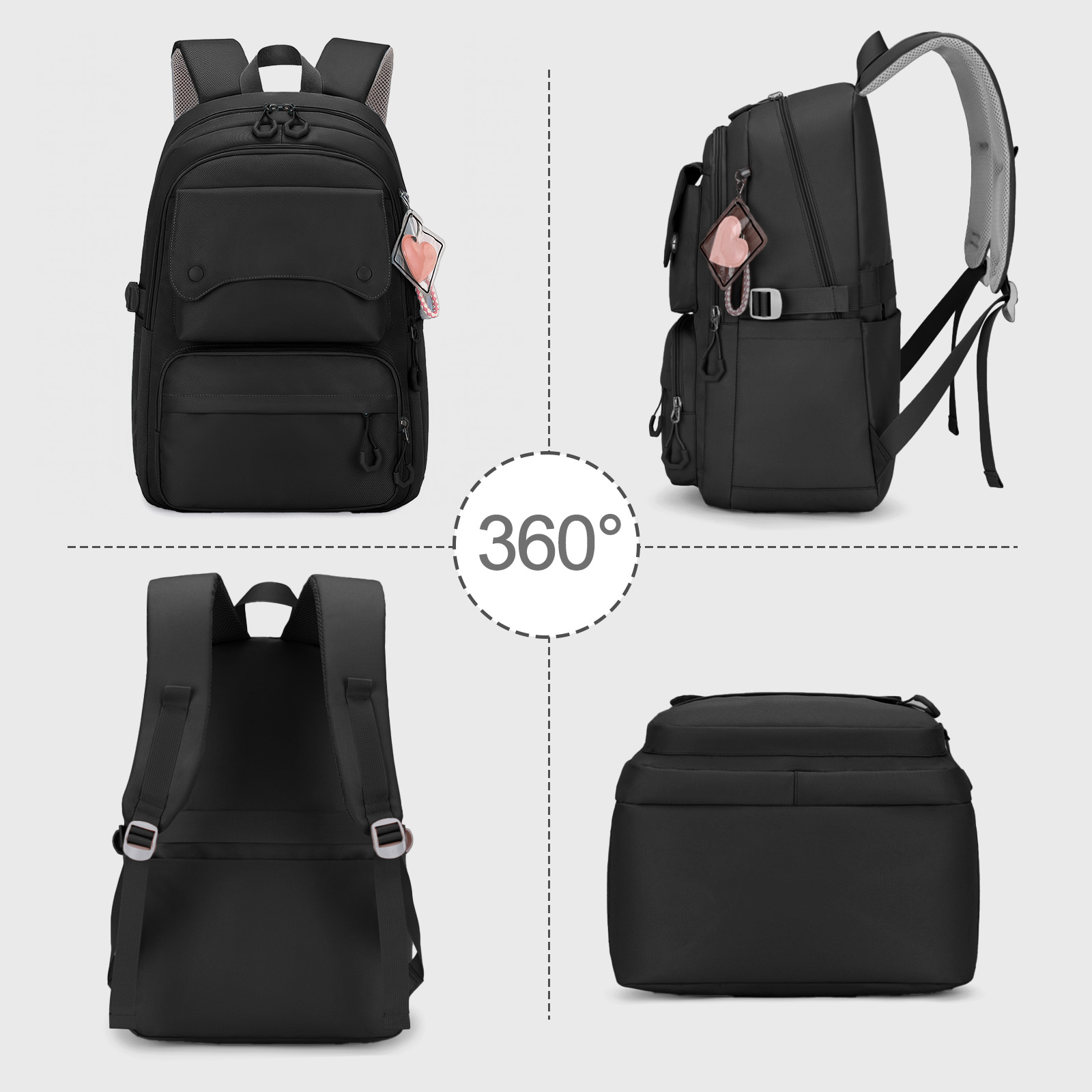 Inadays School Backpack for 15.6" Laptop, Black photo 4