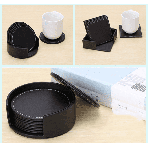 TESNN leather coasters with coaster holder for protection and