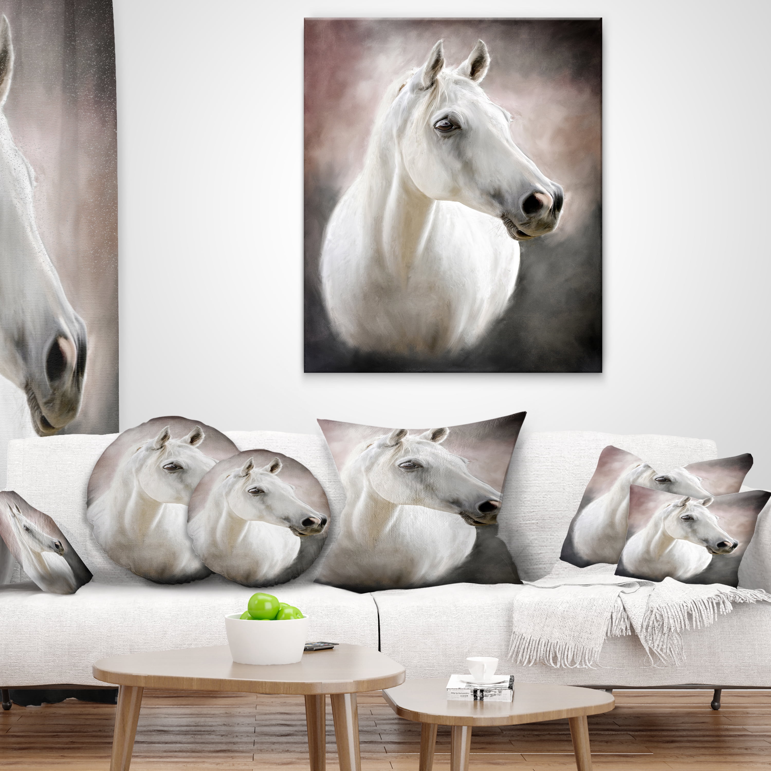 Designart Lovely White Horse - Animal Throw Pillow - 18x18
