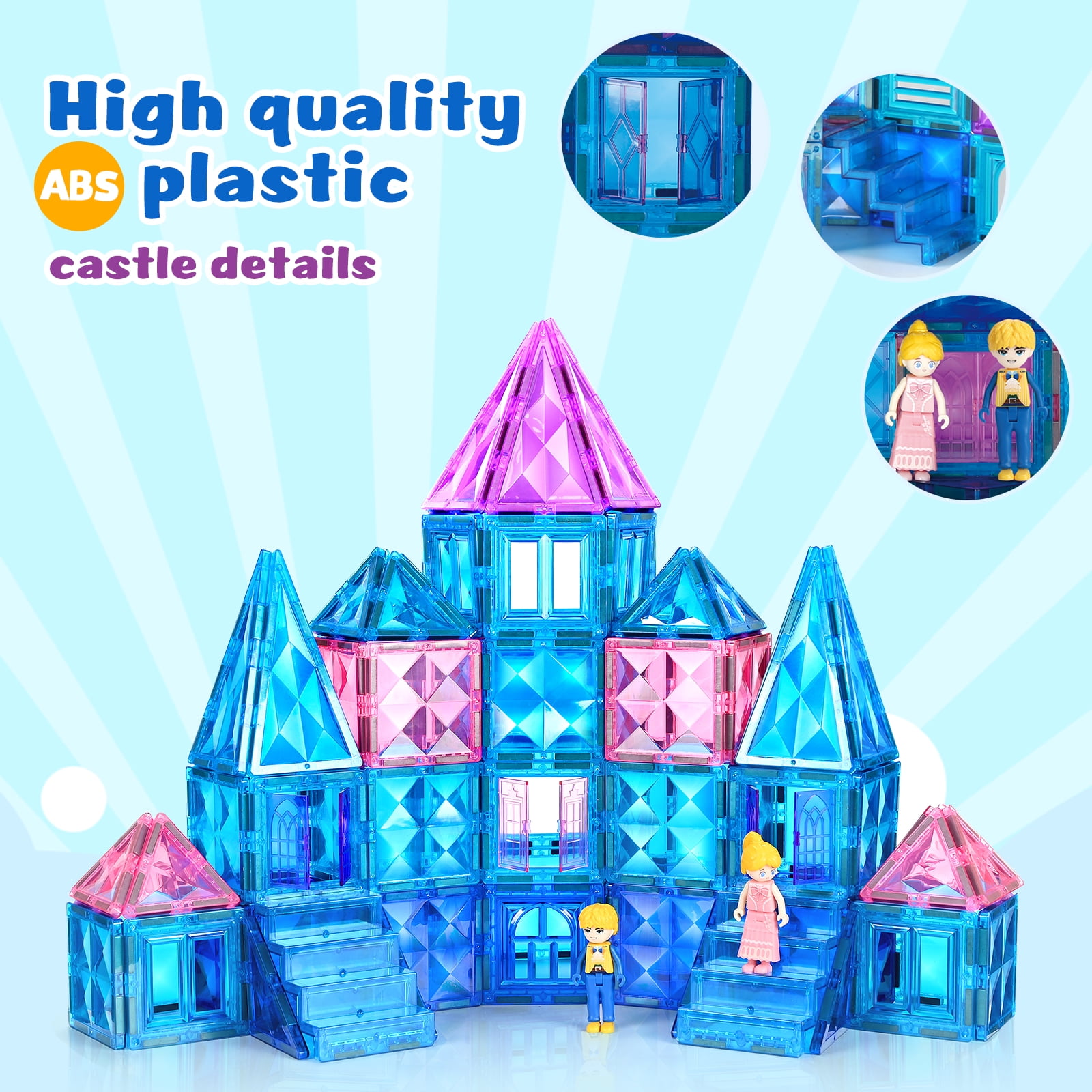FunMagic 102pcs Magnetic Tiles - 3D Diamond Building Blocks for Pretend Play, Magnetic Toys Birthday Gifts for Your Kids