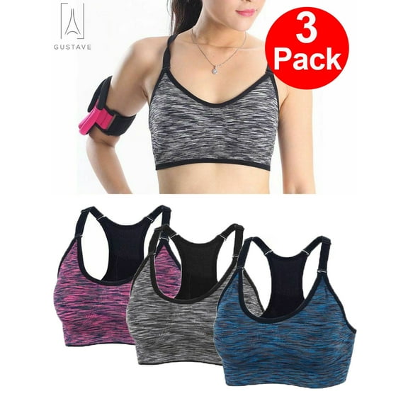 Gustave 3-Pack Women's Seamless Active Keyhole Mesh Racerback Sports Bra High Impact Padded Bras Workout Fitness Running Yoga Crop Tops "Size XL"