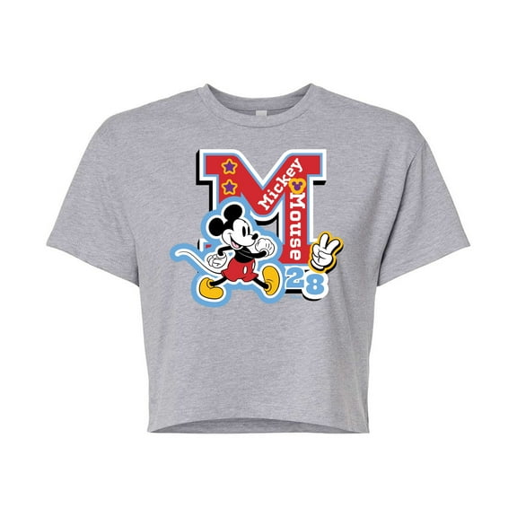 Disney - Mickey Mouse - Stitched Patches for Teammates - Juniors Cropped Cotton Blend T-Shirt