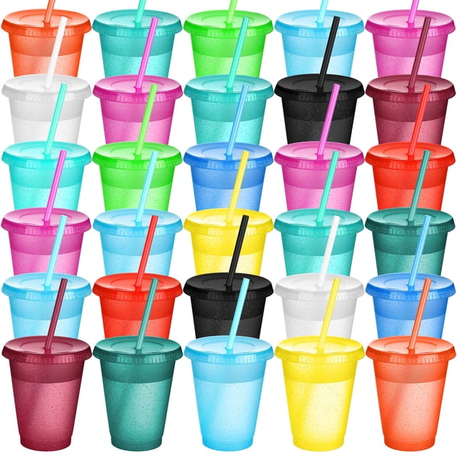 Juego de vasos de plástico Sieral Kids con pajita y tapa, 450 ml, paquete de 30