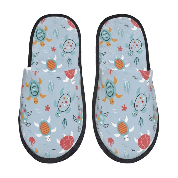 Balery Sea Turtle Pantuflas de Casa de Felpa Silenciosas con Diseño Estampado, Zapatillas Cómodas Antideslizantes de Algodón para Interior-Large