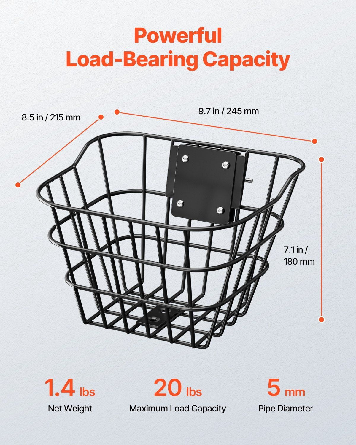 Front Bike Basket, Electric Scooter Basket with Fixed Bracket - Max Bearing 20 lbs, Construct from Solid Steel, Kids Bike Basket/Adult Bicycle Basket/Knee Electric Scooter Accessories