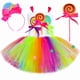 thumbnail image 4 of Disfraz de piruleta de caramelo de arcoíris para niñas, vestido de princesa con tutú para fiesta de cumpleaños, vestido de gala para carnaval, Navidad y Halloween, 4 of 5