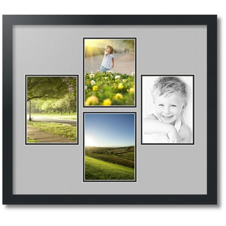 ArtToFrames Collage Photo Picture Frame with 4 - 6x8" Openings, Framed in Black with TV Grey and Black Mats (CDM-3926-1179)