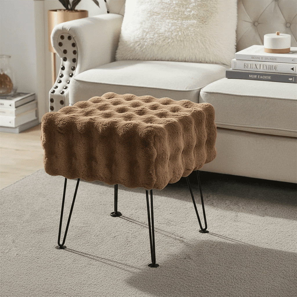 Home Soft Things Bubble Textured Stool Ottoman - Taupe - 17'' x 17'' x 17''