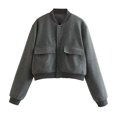 thumbnail image 1 of Gibobby brasier transparente mujer Chaqueta con botones para mujer, abrigo corto con hombros caídos, prendas de vestir (Gris， M), 1 of 5