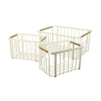 happimess BSK3003C-3SET Henley Vintage Farmhouse Handmade Wire Metal Nesting Storage Baskets with Jute Wrapped Handles, Almond (Set of 3)