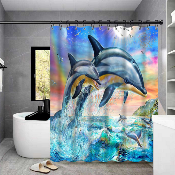 3D Digital Printing Waterproof And Anti-fog Polyester Shower Curtain Bathroom Bathroom Partition Curtain Curtain Thickened Impermeable Fabric 1.8M * 1.8M