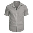 thumbnail image 2 of Men's Solid Casual Button Up Shirt Polyester | Short Sleeve Blouse Top Turndown Collar Relaxed Fit Easy Care Wrinkle Resistant Daily Wear Work Dress Shirt Gift | Zenithor,Gray S, 2 of 5
