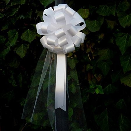 Genesis Blue Bows - White Wedding Pull Bows with Tulle Tails - 8