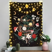 Accnicc Floral Snake Moon Tapestry Vertical Flower Stars Butterfly Black Tapestry Wall Hanging Colorful Wildflowers Aesthetic Wall Tapestries for Bedroom Dorm Living Room (Black, 36 Ã 4