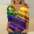 thumbnail image 1 of UPPADA Femmes T-Shirts à Manches 3/4 Mardi Gras Yall T-Shirts à Imprimé Floral Col Rond Blouse à devant Plissé Hauts d'Été Décontractés Chandail à Enfiler Haut Mode Fête Défilé Hauts Hauts à Manches 3/4 pour Femmes Aubaines, 1 of 5