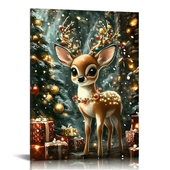 Creowell Christmas Tree Ready to Hang Canvas Prints Wall Art for Home Decor Living Room Bathroom Bedroom Office, Perfect Gift for Holidays 12x16in