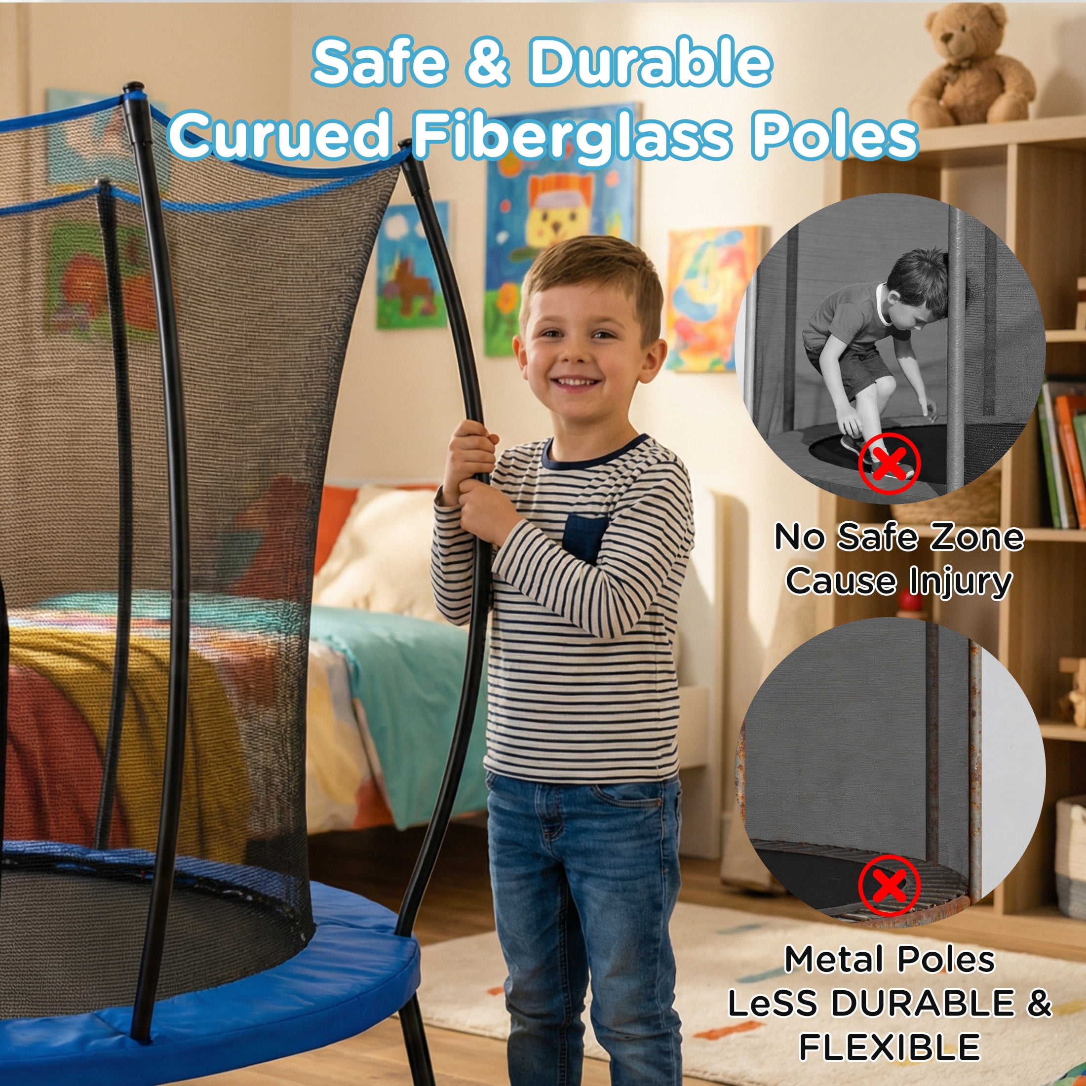 Toddler Trampoline with Basketball Hoop, 60" Indoor Trampoline for Kids, Kids Trampoline with Enclosure Net, Rectangle Trampoline with Handle, Small Trampoline for Indoor Outdoor, Mini Trampoline