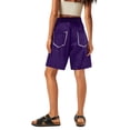 thumbnail image 3 of Garbnen Bermuda Shorts for Women Patchwork Curve Biker Shorts Drawstring Striped Woman Cargo Shorts with Multiple Pockets, 3 of 4