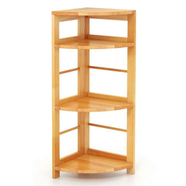 Kadyn 4-Tier Corner Shelf with Rubber Wood Frame and Anti-Toppling Kit