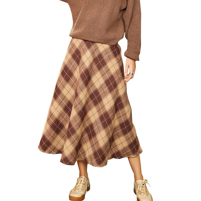 Falda a cuadros de longitud media, falda a cuadros de longitud media, falda a cuadros de longitud media, falda a cuadros de otoño e invierno creada con maestría