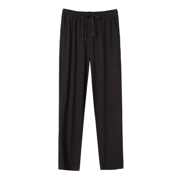 Riecok Mens Pajama Pants Elastic Waist Straight Leg Pajama Bottoms Solid Color Trendy Fuzzy Lounge Pants Black 2XL