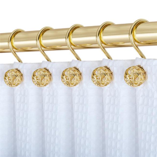 Utopia Alley HK17GD 2.0 x 2.8 Po Rideau de Douche Antirouille Boule Creuse Crochets Anneaux de Rideau de Douche pour Salle de Bain, Or - Ensemble de 12