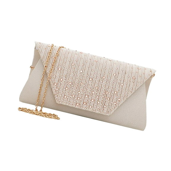 Worgeous Silks and Satin Rhinestone Handbag Classic Evening Clutch Magnetic Snap Purse for Wedding Dinner (Apricot)