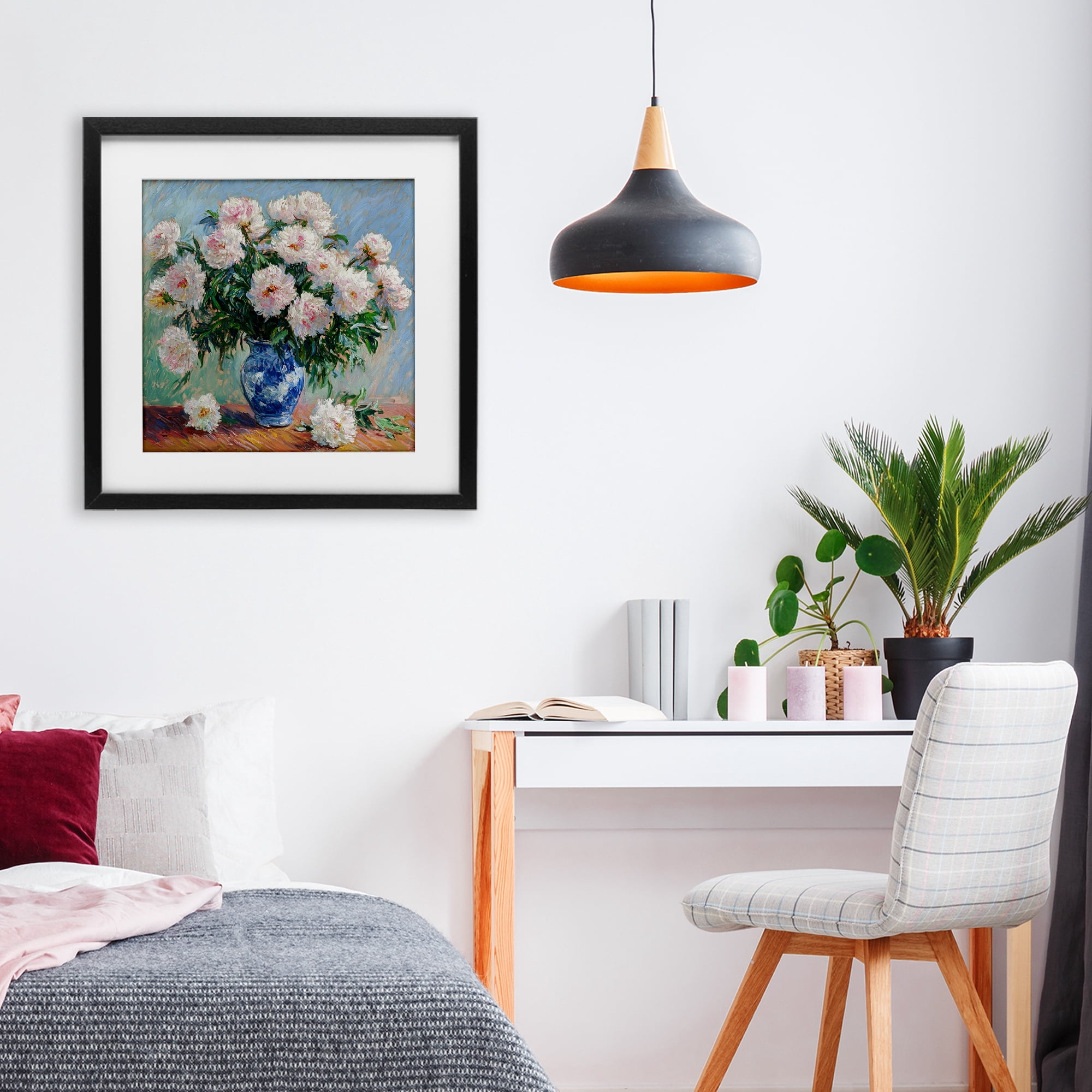 Stupell Industries Peonies in Blue Vase Black Framed Print Under Glass, design by Tina LeCour