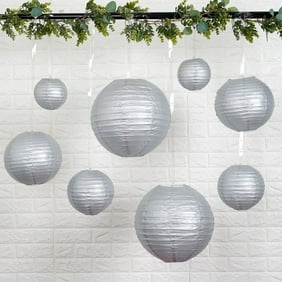 BalsaCircle 8 Pieces Silver Assorted 6" 8" 10" 14" Hanging Paper Lanterns Party Decorations