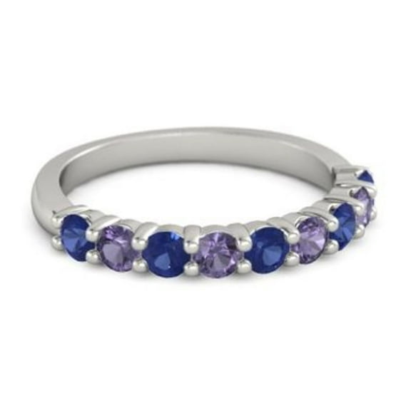 0.45ct Round Cut Blue Sapphire Iolite Eternity Band Ring 925 Sterling Silver Anniversary Ring Jewelry Size:- 4