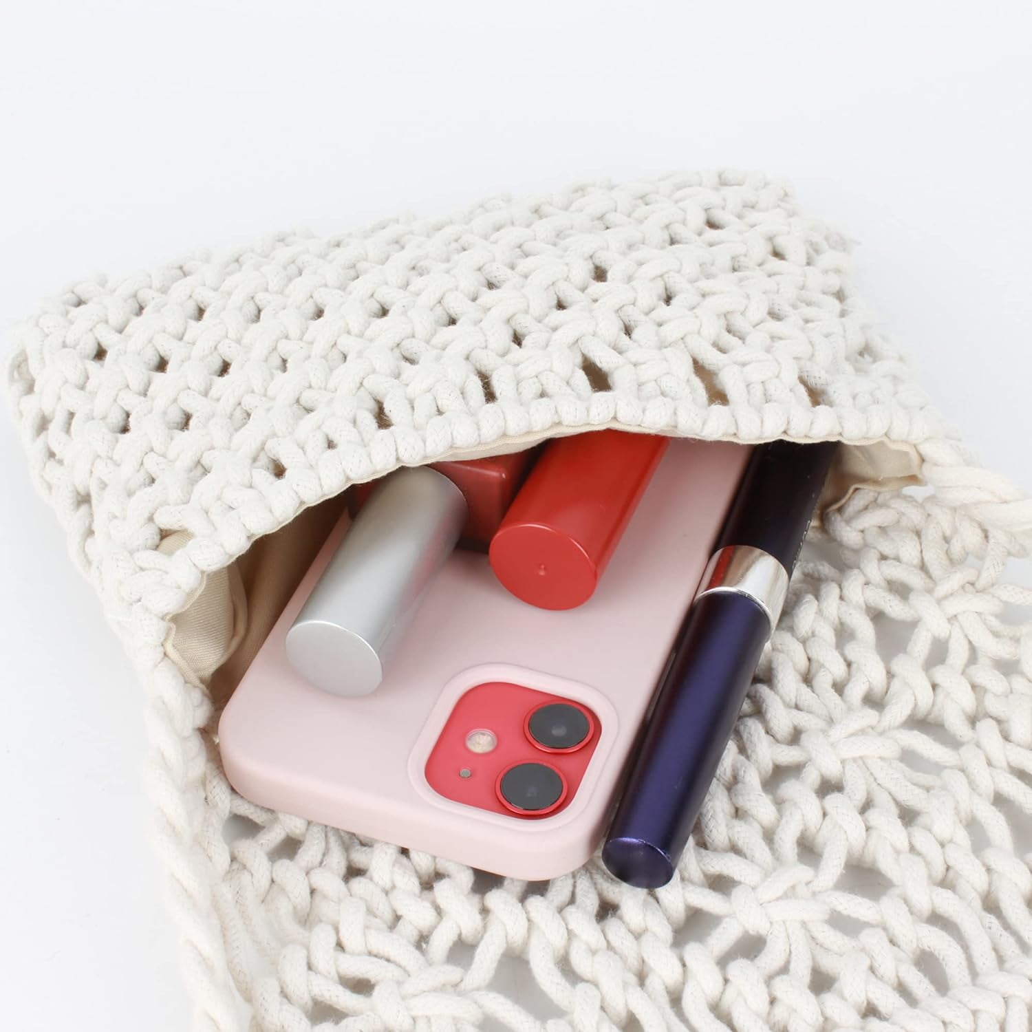 Women Small Cotton Crochet Cross-body Bag Bohemian Shoulder Bag Purse