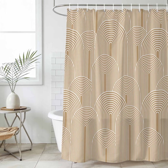 Khaki Boho Shower Curtain Set, Waterproof Shower Curtains for Bathroom, Middle Century Modern Abstract Art Washable Fabric Cloth Bath Curtain for Bathtub Decoration with Hooks 54x78 Inches