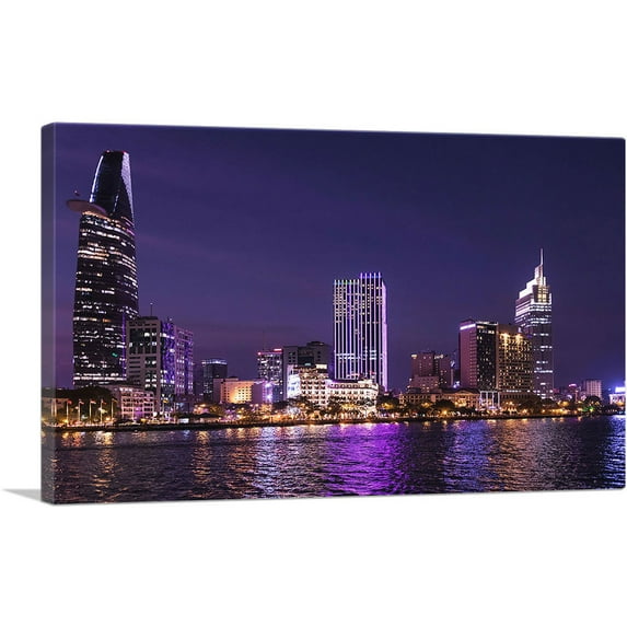ARTCANVAS Ho Chi Min City Vietnam at Night Canvas Art Print - Size: 18" x 12" (1.50" Deep)