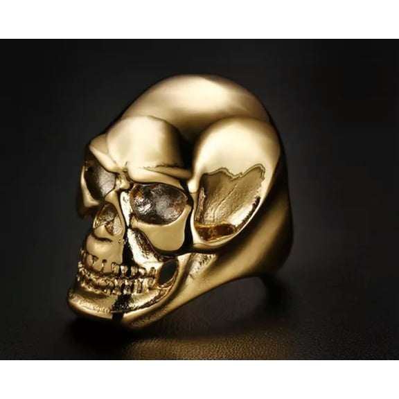 HOOUN Men's 18K Gold Plated Skull Head Ring Stainless Steel Vintage Biker Skull Ring-8
