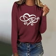 thumbnail image 2 of Women's Graphic Long Sleeve Tops Funny Print Crew Neck Casual Loose Sweatshirts Valentine Day Tee Gift to Ladies(Wine,XXL), 2 of 5