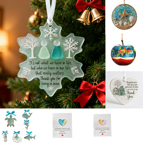 Snowflake Shaped Sea Glass Friendship Pendant, Natural Sea Glass Ornament, Decor for Window Christmas Tree and Bag, Carrier of Happy Friendship Memories, Gift for Cherished Ones