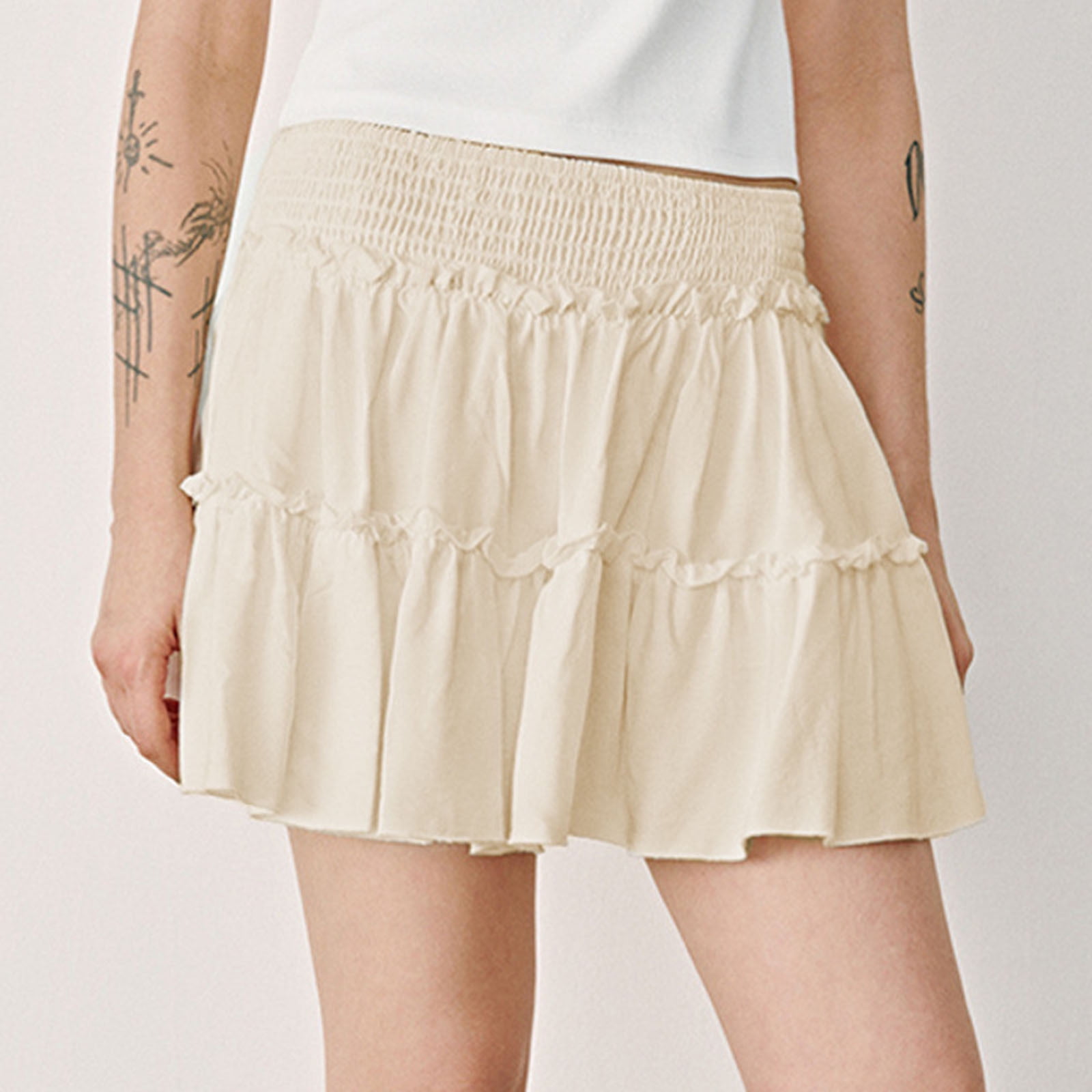 新品　BRIEFING WS SUMMER BASIC SKIRT ベージュS Summer Mini Skirts for Women Vacation Ruffle Elastic Waist A-Line