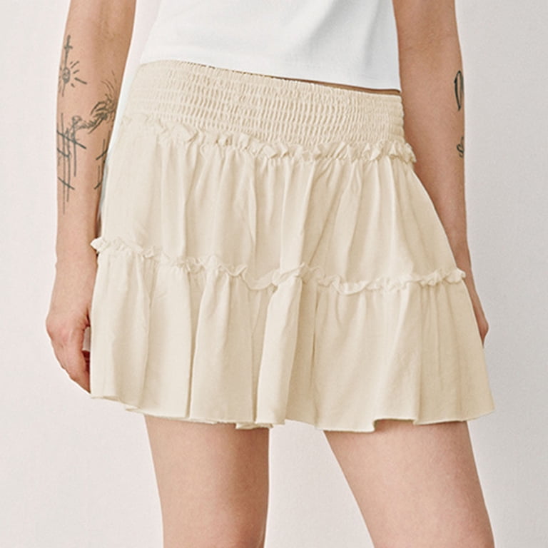 Summer Mini Skirts for Women Vacation Ruffle Elastic Waist A-Line