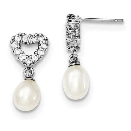 Diamond2deal 925 Sterling Silver Cultured Pearl Cubic Zirconia 925 Sterling Silver Cultured Pearl Cubic Zirconia Earrings