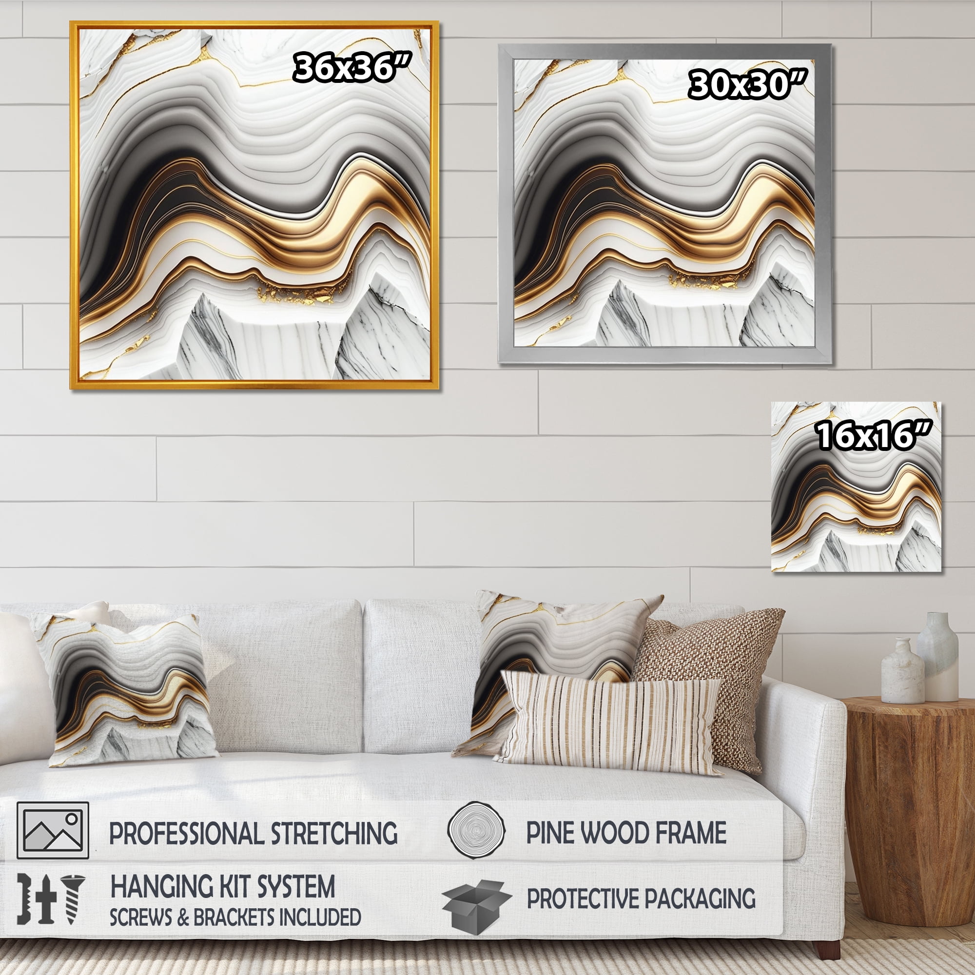 Designart Abstract Geode Waves Grey III Canvas Wall Art