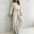 thumbnail image 4 of Women's Vintage Polka Dot 2 Piece Outfits Crop Sweatshirt and Loose Fit Wide Leg Flare Pants Y2K Retro Streetwear Casual Tracksuit Set White, 4 of 7