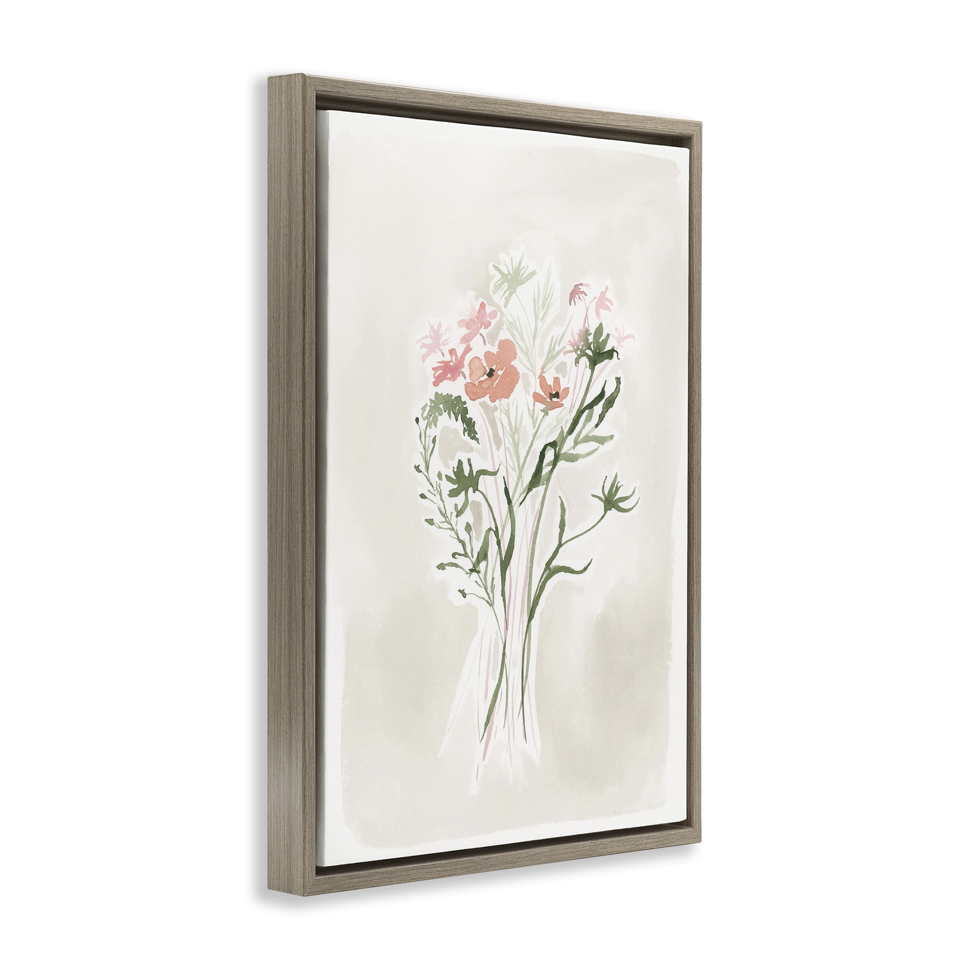 Stupell Industries Subtle Pastel Blooms Botanical & Floral Painting Brown Floater Framed Art Print Wall Art, 21 x 31