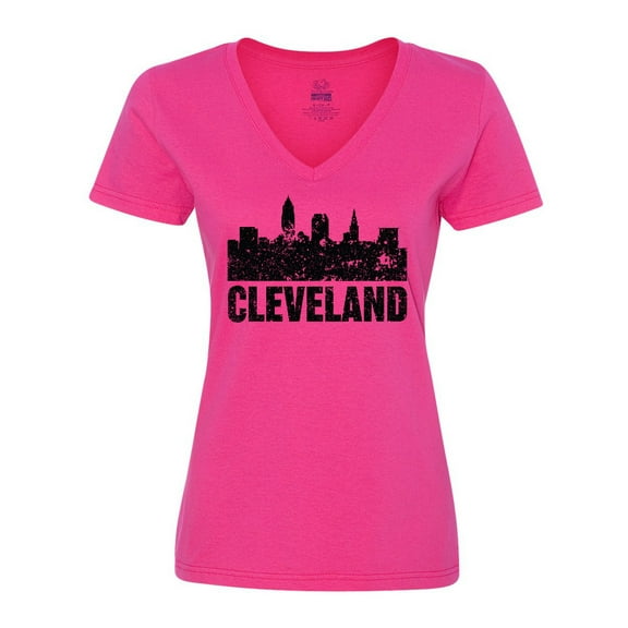 Inktastic Cleveland Skyline Grunge Women's V-Neck T-Shirt