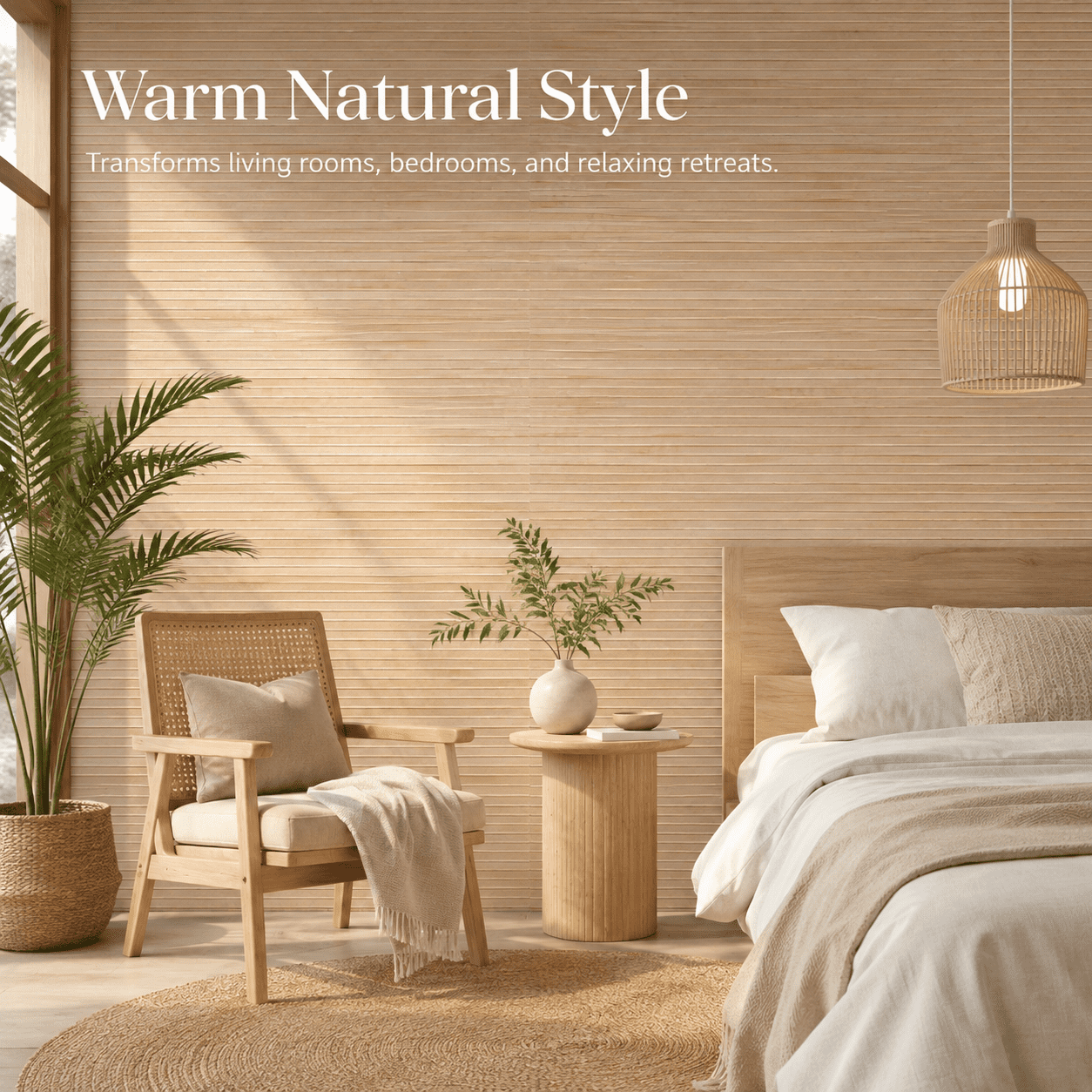 Yeslife Natural Bamboo Wall Panel Roll, 48 in x 96 in Flexible Cut-to-Fit Interior Wall Decor for Living Room and Bedroom, 32 sq ft