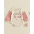 thumbnail image 3 of BemeyourBBs Auntie's Bestie Outfits Baby Girl Bubble Romper Long Sleeve Letter Embroidery Waffle Bodysuit Little Girl Infant Spring Fall Winter Clothes, 3 of 9