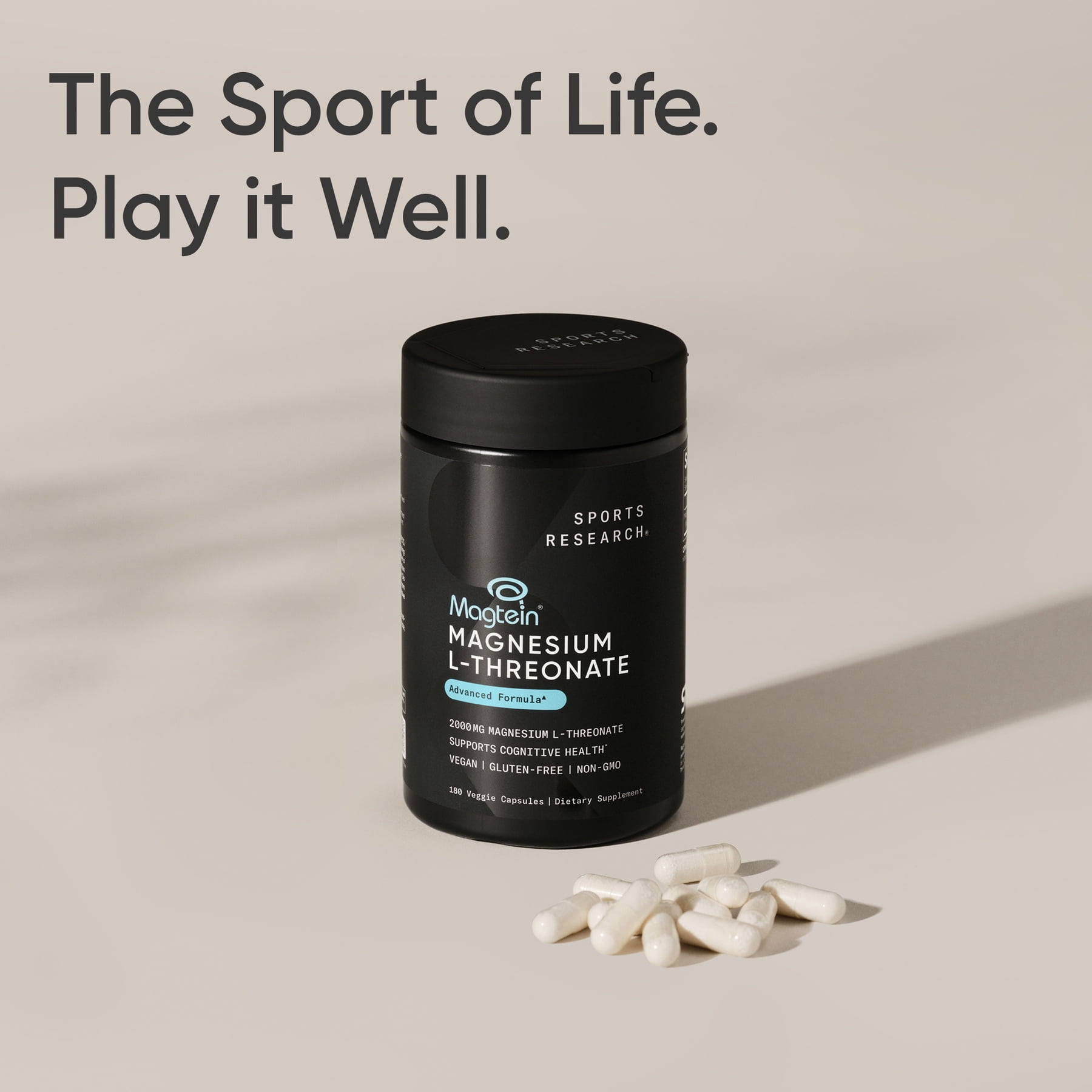Sports Research® SR Magtein® Magnesium L-Threonate for Memory Focus Cognition 2000mg (180 Capsules)