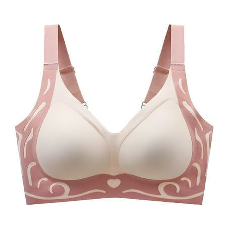 PRORMOOW Seamless Bras  Wireless Bras  Push Up Bras  Women s Sports Bras  Plus Size Bras  Women s Large Size Seamless Steel Ring Sports Gathering Fixing Cup Bra  Pink  42